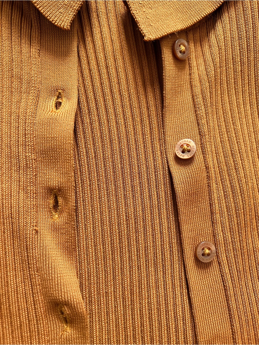 Lauren Ralph Lauren Women's Ribbed Button-Front Cardigan in Dark Mustard S - Picture 3 of 6